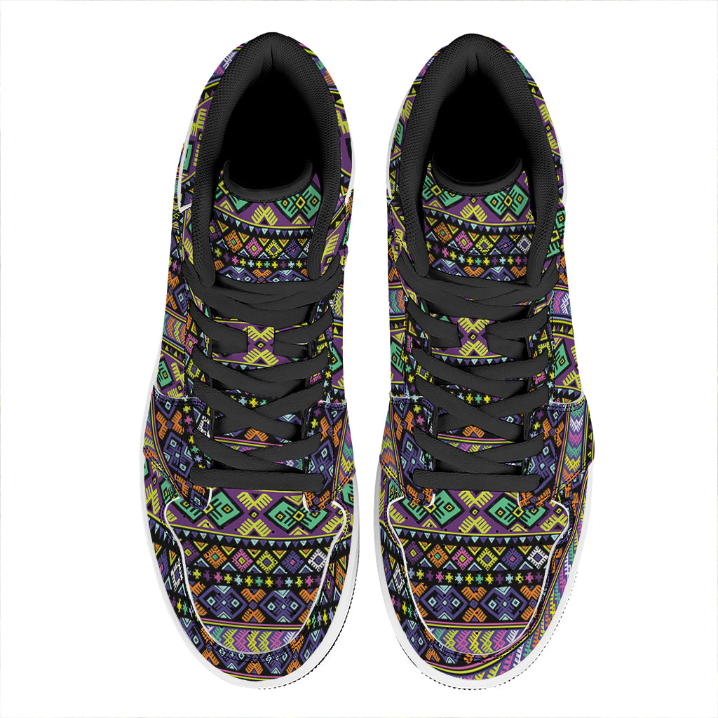 Colorful Native Navajo Tribal Print High Top Leather Sneakers