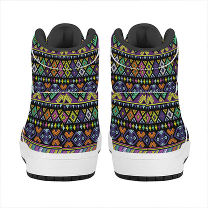 Colorful Native Navajo Tribal Print High Top Leather Sneakers