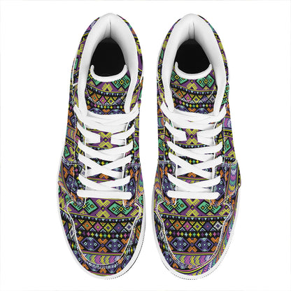 Colorful Native Navajo Tribal Print High Top Leather Sneakers