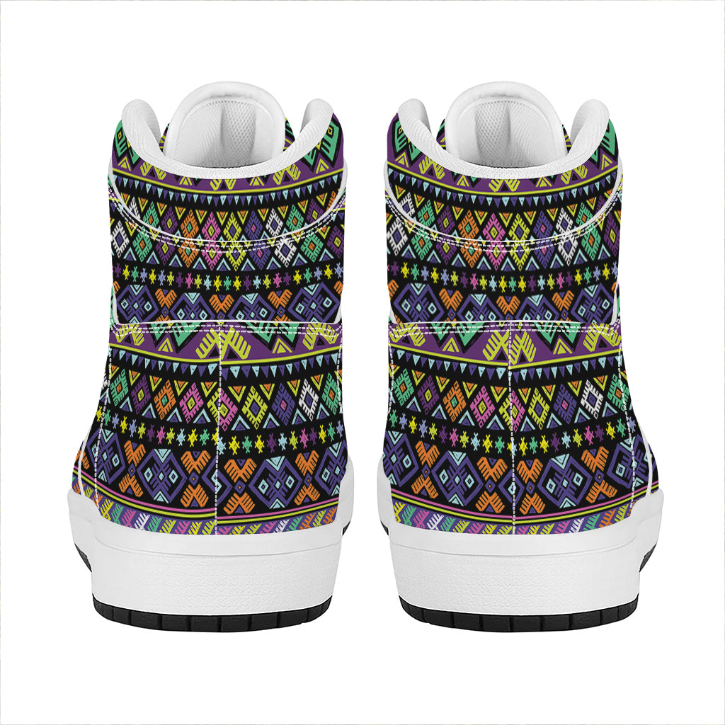 Colorful Native Navajo Tribal Print High Top Leather Sneakers