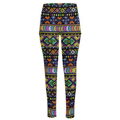 Colorful Native Navajo Tribal Print High-Waisted Pocket Leggings