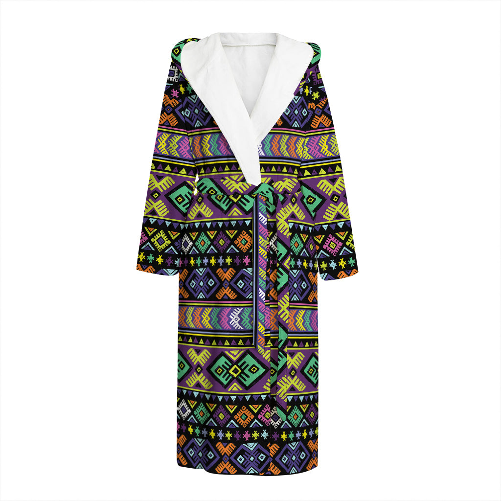 Colorful Native Navajo Tribal Print Hooded Bathrobe
