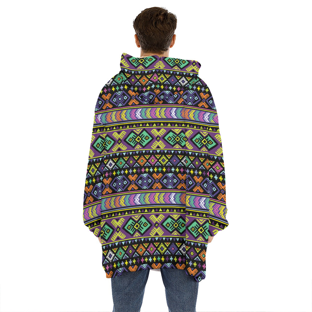 Colorful Native Navajo Tribal Print Hoodie Blanket