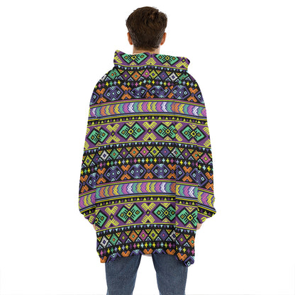 Colorful Native Navajo Tribal Print Hoodie Blanket