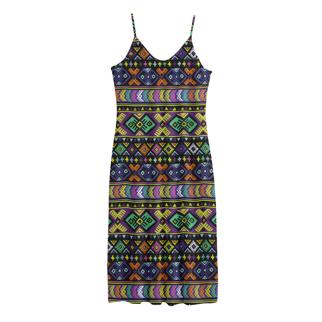 Colorful Native Navajo Tribal Print Jersey Midi Cami Dress