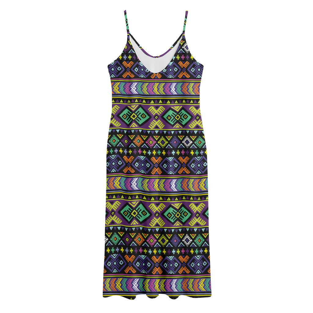 Colorful Native Navajo Tribal Print Jersey Midi Cami Dress