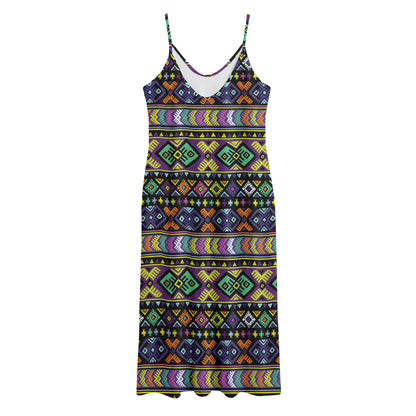 Colorful Native Navajo Tribal Print Jersey Midi Cami Dress