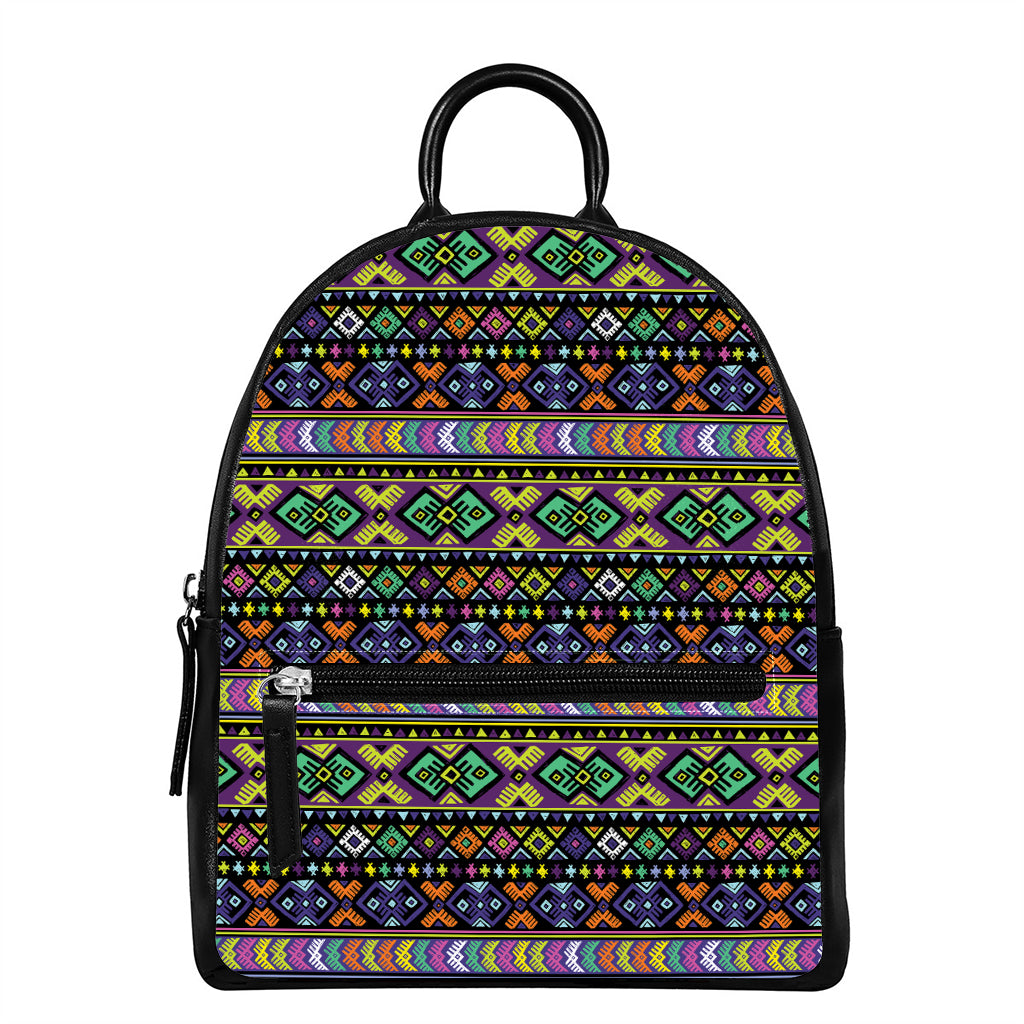 Colorful Native Navajo Tribal Print Leather Backpack