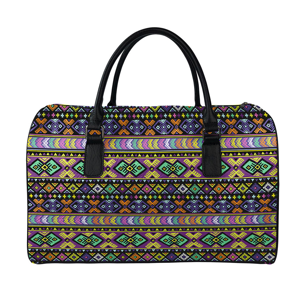 Colorful Native Navajo Tribal Print Leather Duffle Bag