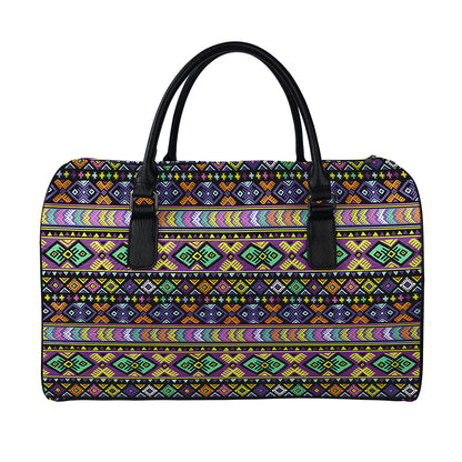 Colorful Native Navajo Tribal Print Leather Duffle Bag