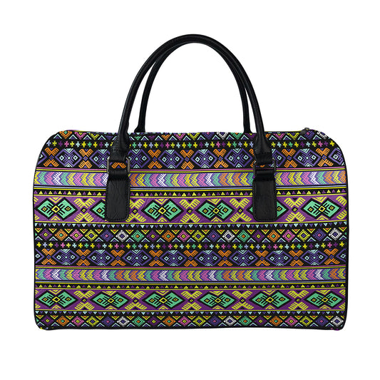 Colorful Native Navajo Tribal Print Leather Duffle Bag