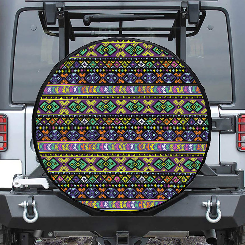 Colorful Native Navajo Tribal Print Leather Spare Tire Cover