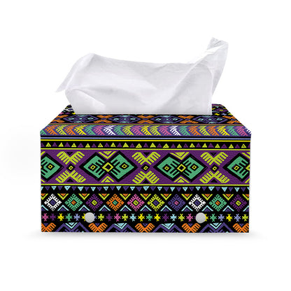 Colorful Native Navajo Tribal Print Leather Tissue Box Cover