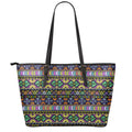 Colorful Native Navajo Tribal Print Leather Tote Bag With Zipper