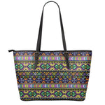 Colorful Native Navajo Tribal Print Leather Tote Bag