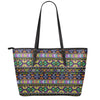 Colorful Native Navajo Tribal Print Leather Tote Bag