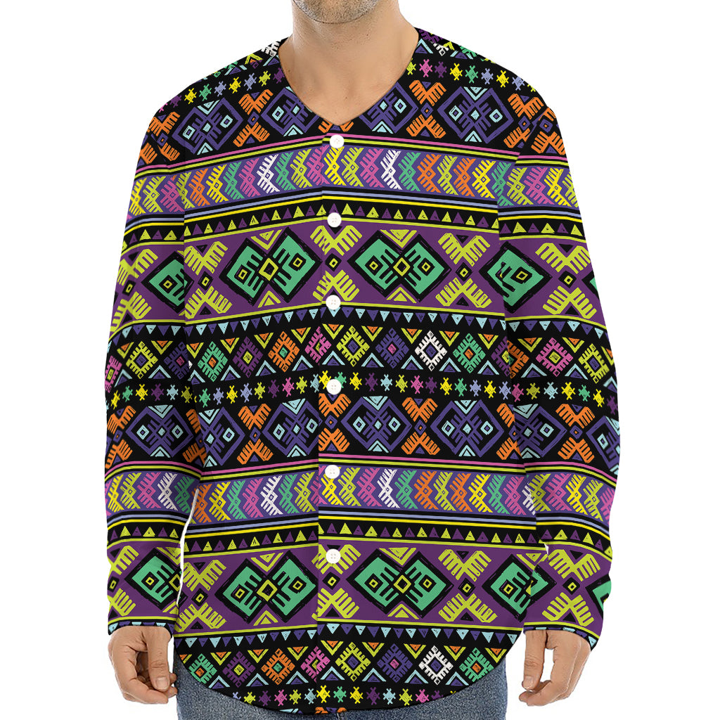 Colorful Native Navajo Tribal Print Long Sleeve Baseball Jersey