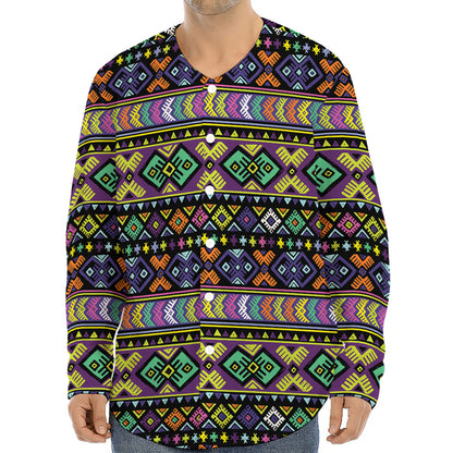 Colorful Native Navajo Tribal Print Long Sleeve Baseball Jersey