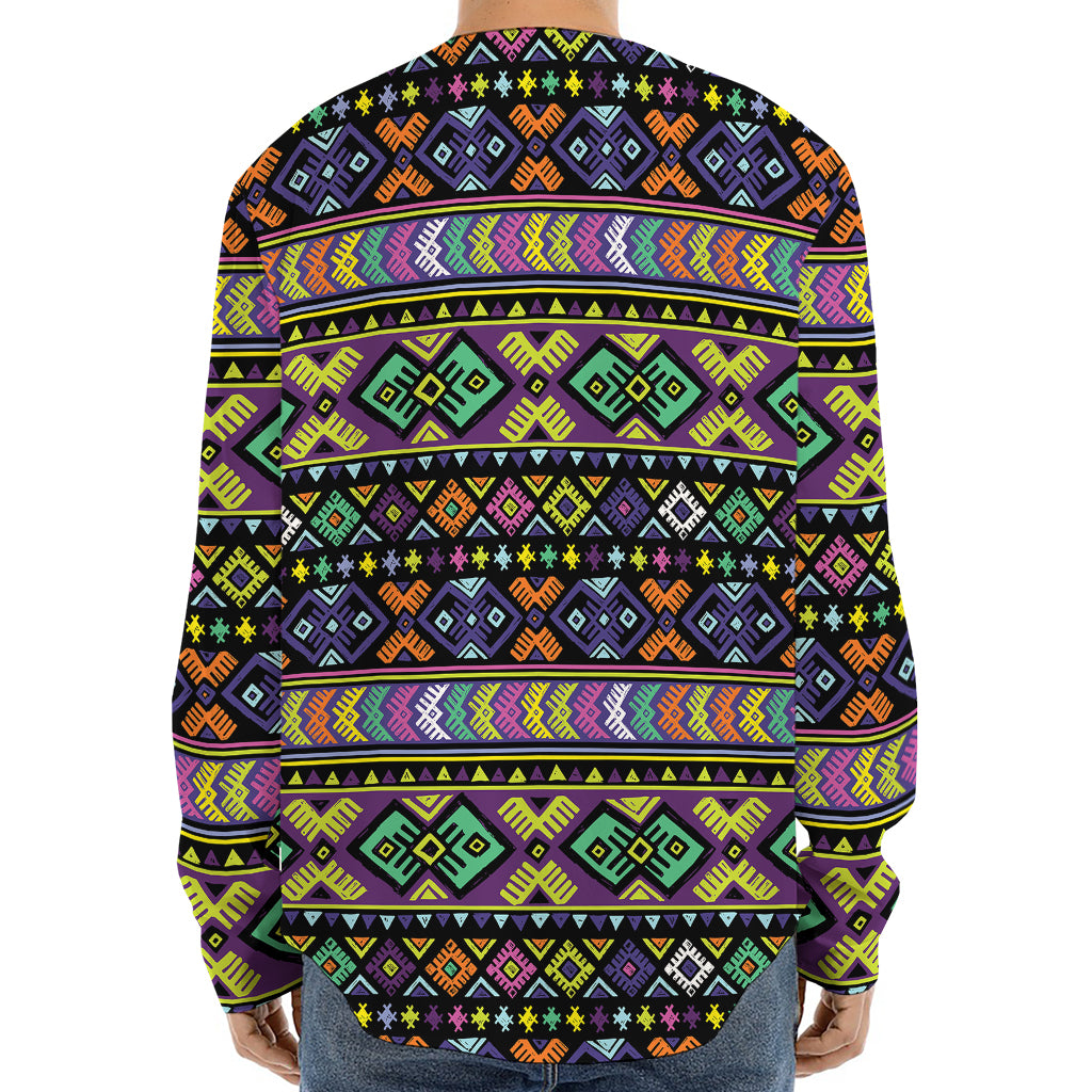 Colorful Native Navajo Tribal Print Long Sleeve Baseball Jersey
