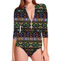 Colorful Native Navajo Tribal Print Long Sleeve Swimsuit