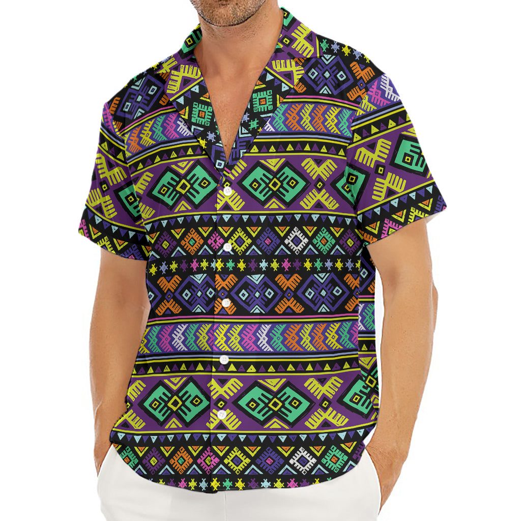 Colorful Native Navajo Tribal Print Men's Deep V-Neck Shirt