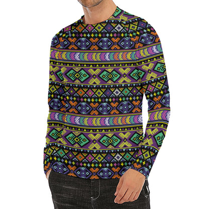 Colorful Native Navajo Tribal Print Men's Long Sleeve Rash Guard