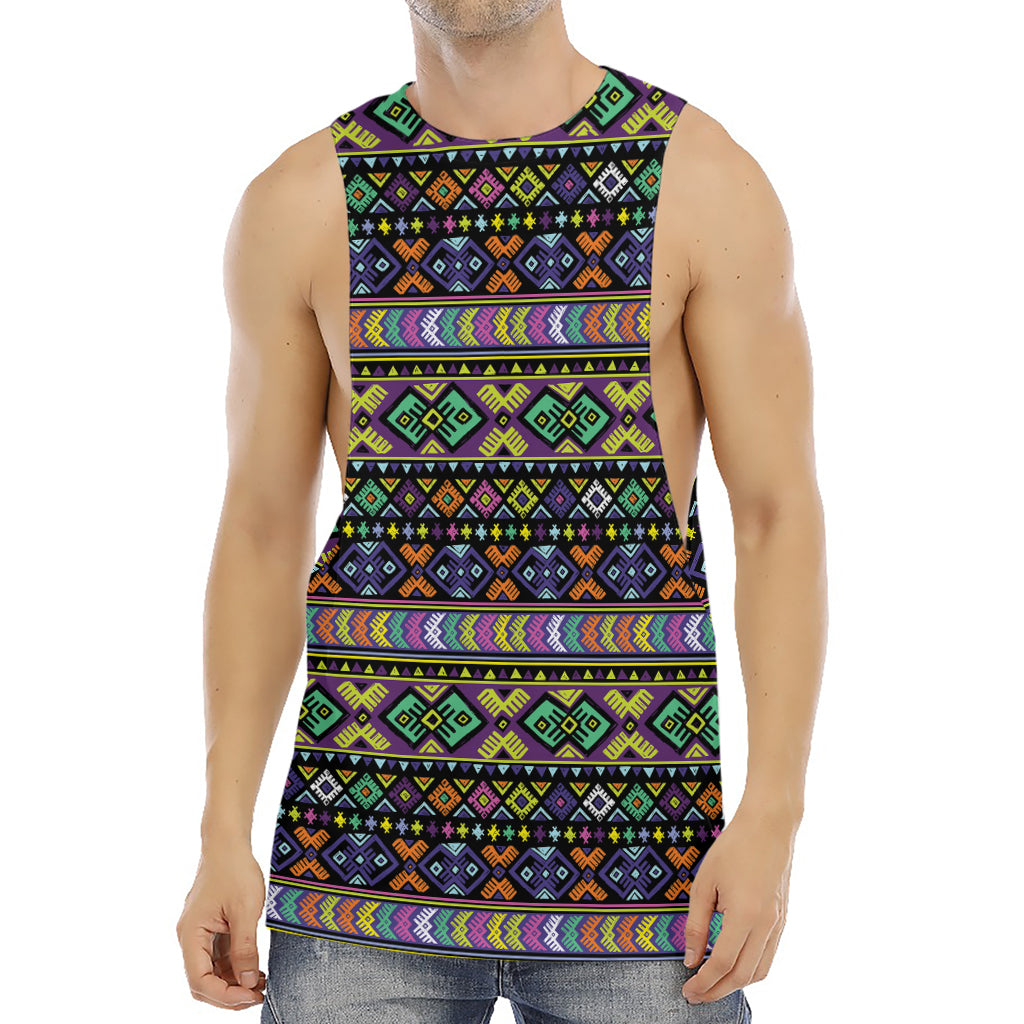 Colorful Native Navajo Tribal Print Men's Muscle Tank Top