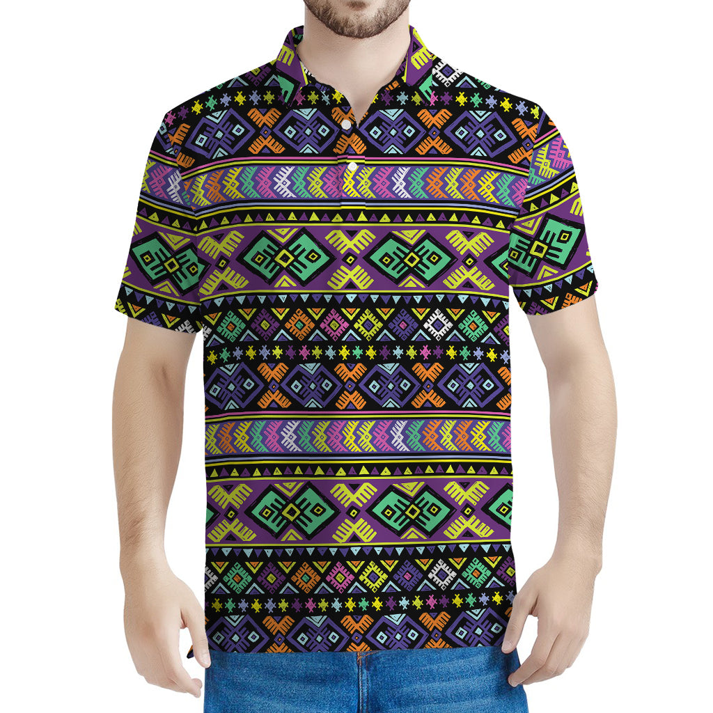 Colorful Native Navajo Tribal Print Men's Polo Shirt
