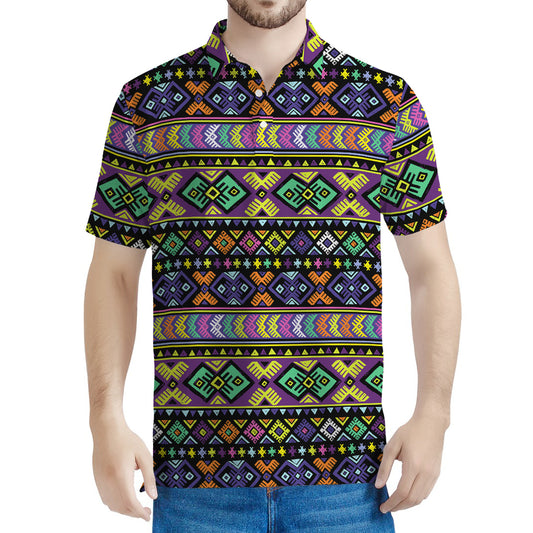 Colorful Native Navajo Tribal Print Men's Polo Shirt