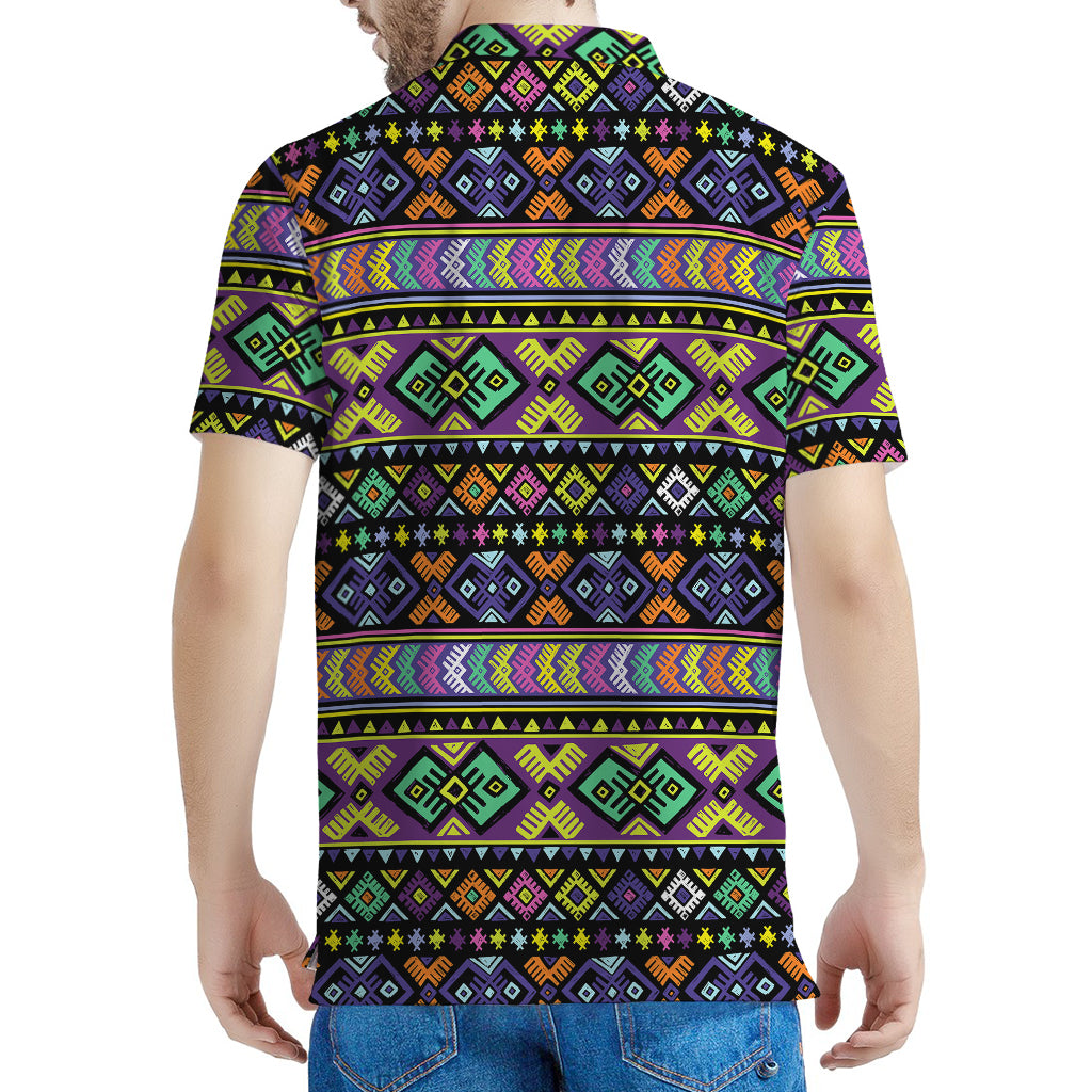 Colorful Native Navajo Tribal Print Men's Polo Shirt