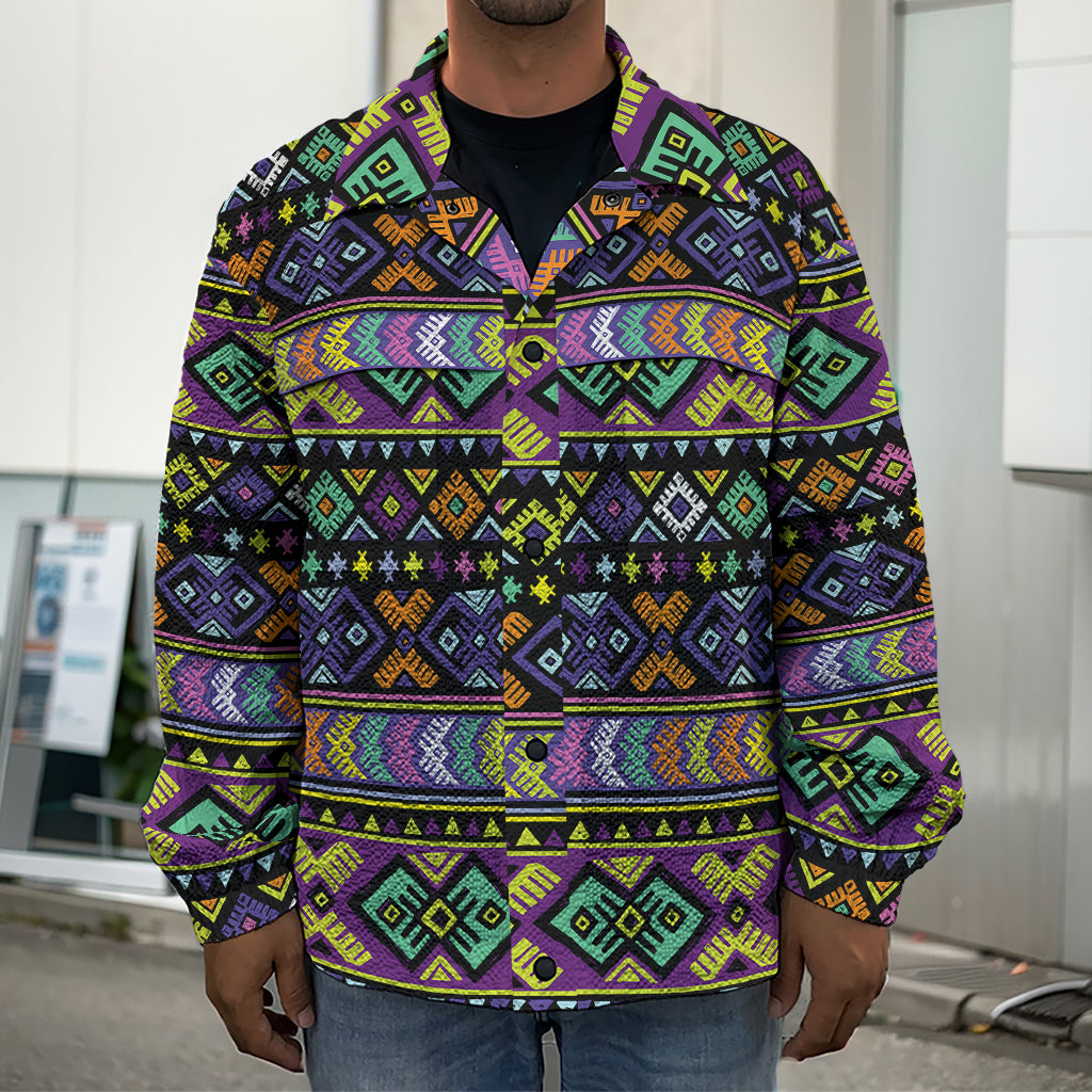 Colorful Native Navajo Tribal Print Men's Shirt Jacket