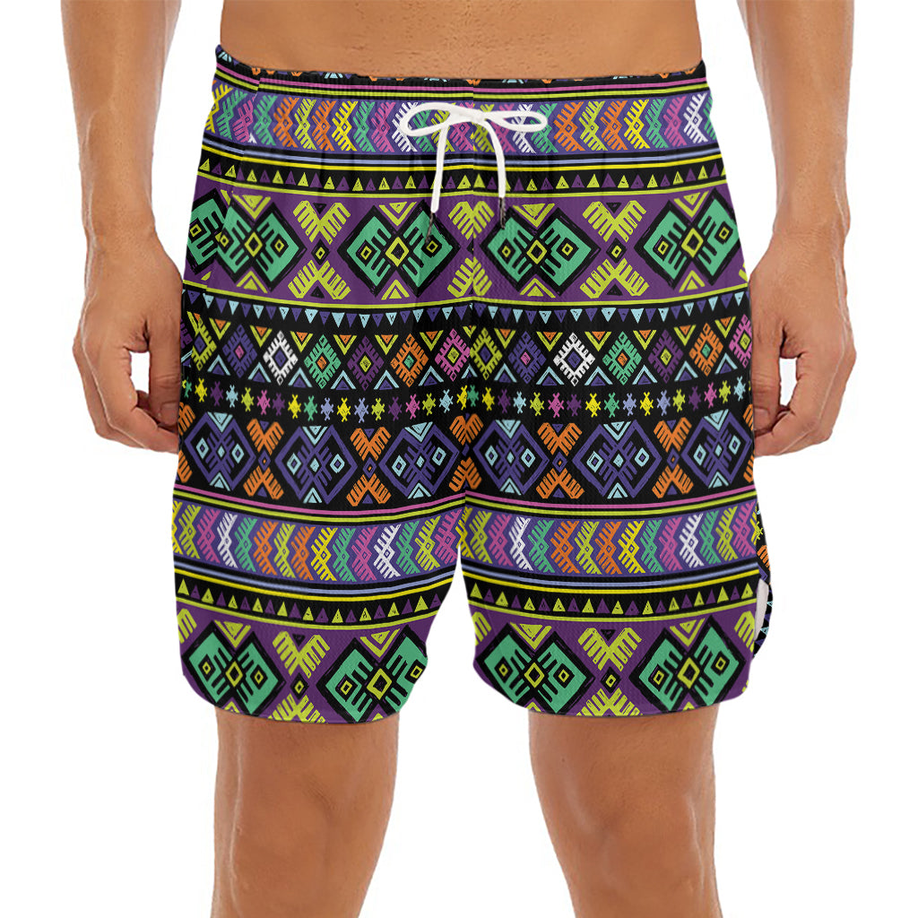 Colorful Native Navajo Tribal Print Men's Split Running Shorts