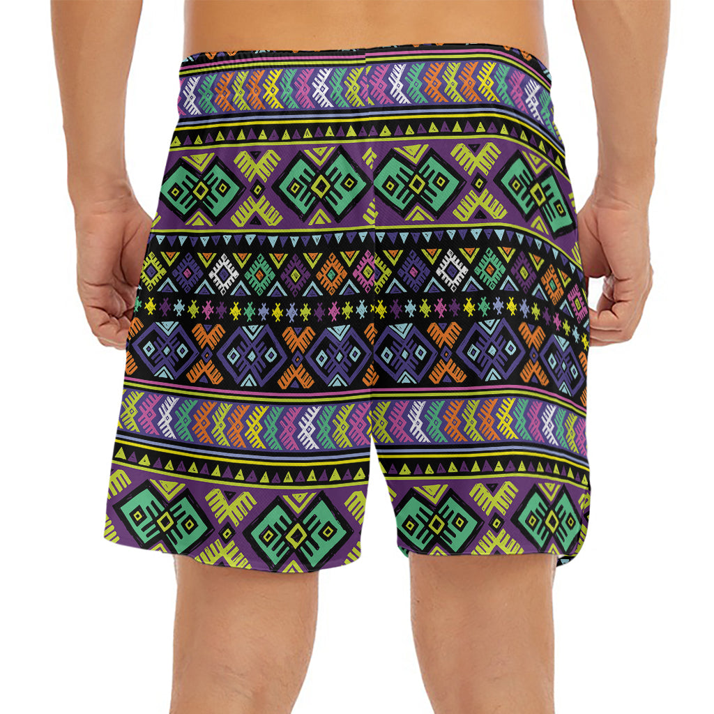 Colorful Native Navajo Tribal Print Men's Split Running Shorts