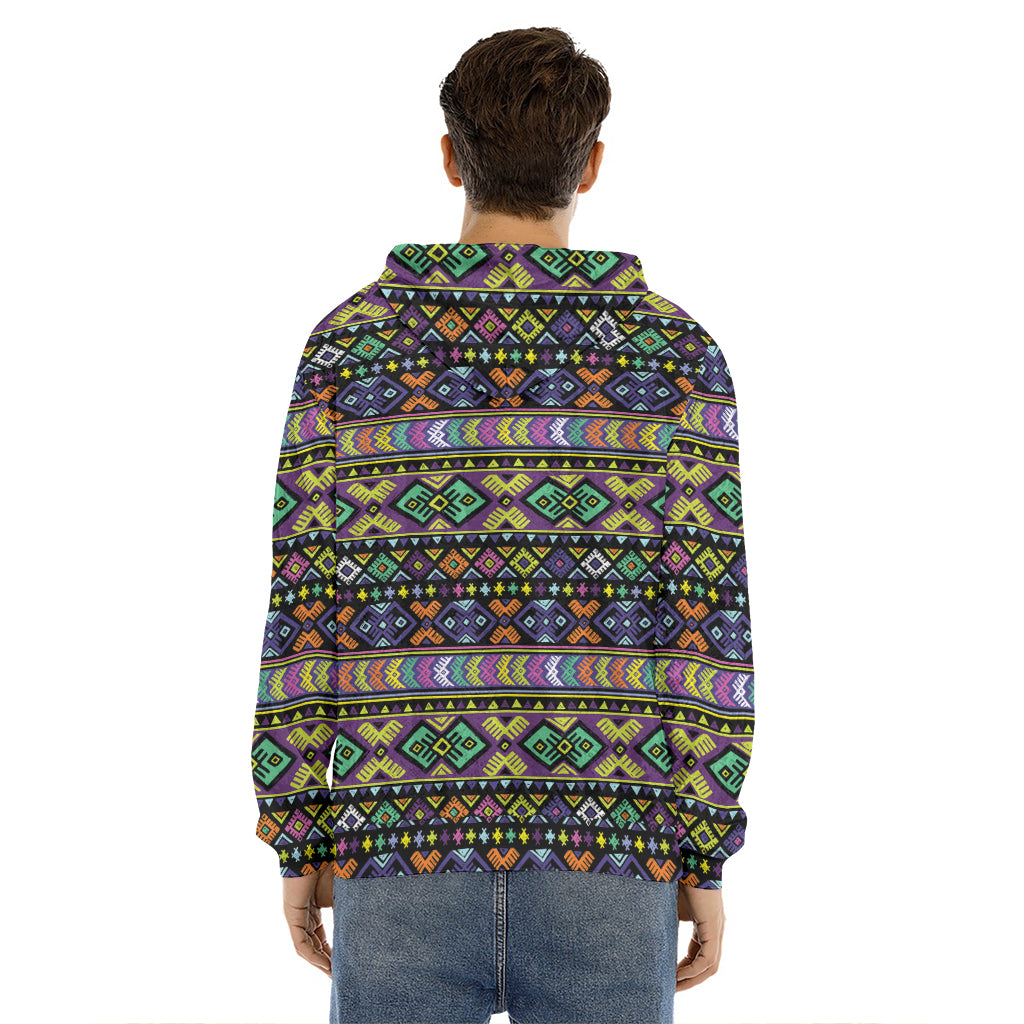 Colorful Native Navajo Tribal Print Men's Velvet Pullover Hoodie