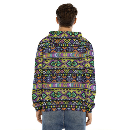 Colorful Native Navajo Tribal Print Men's Velvet Pullover Hoodie