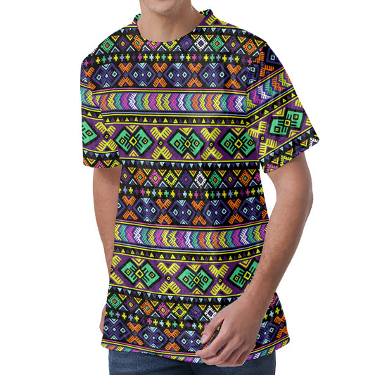 Colorful Native Navajo Tribal Print Men's Velvet T-Shirt