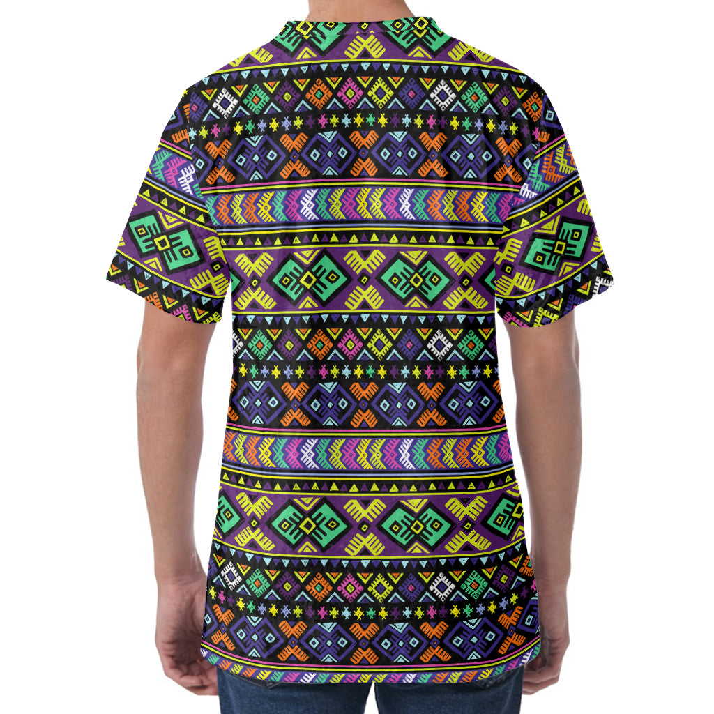 Colorful Native Navajo Tribal Print Men's Velvet T-Shirt
