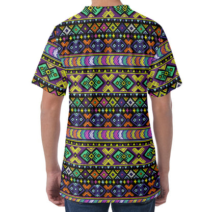 Colorful Native Navajo Tribal Print Men's Velvet T-Shirt