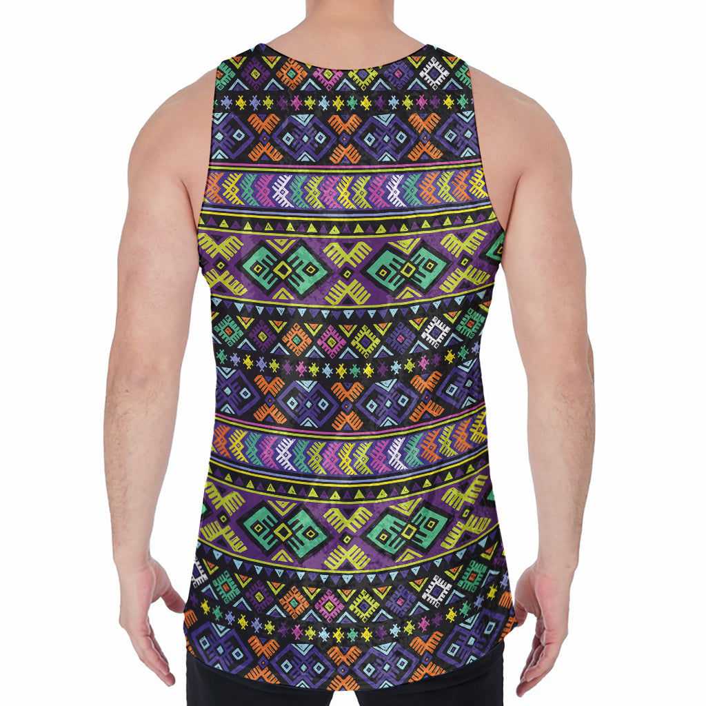Colorful Native Navajo Tribal Print Men's Velvet Tank Top