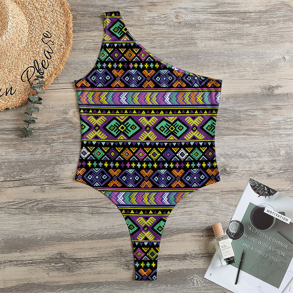 Colorful Native Navajo Tribal Print One Shoulder Bodysuit