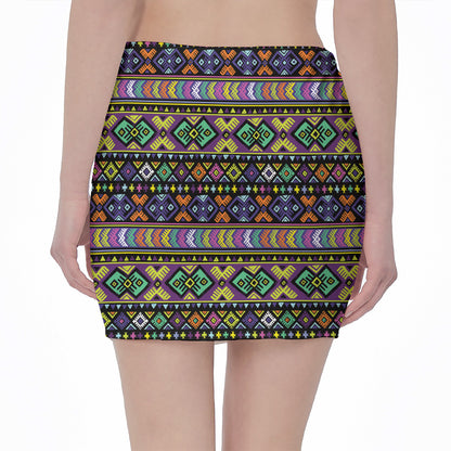 Colorful Native Navajo Tribal Print Pencil Mini Skirt