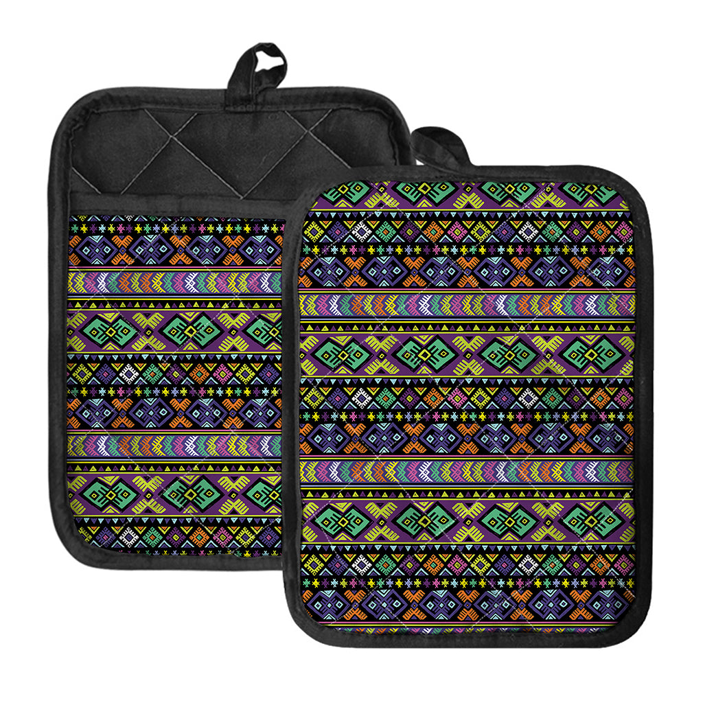 Colorful Native Navajo Tribal Print Pot Holders With Pocket