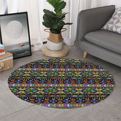 Colorful Native Navajo Tribal Print Round Rug