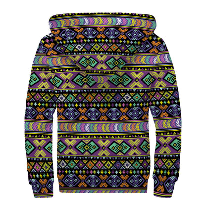 Colorful Native Navajo Tribal Print Sherpa Lined Zip Up Hoodie