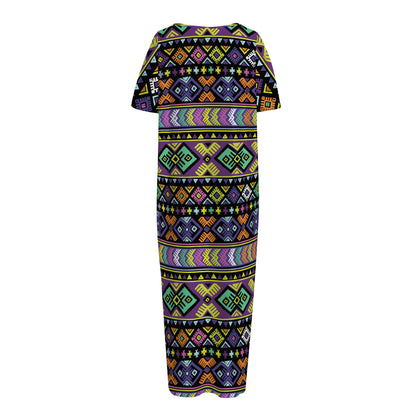 Colorful Native Navajo Tribal Print Short Sleeve Long Nightdress