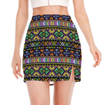 Colorful Native Navajo Tribal Print Side Slit Mini Skirt