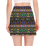Colorful Native Navajo Tribal Print Side Slit Mini Skirt