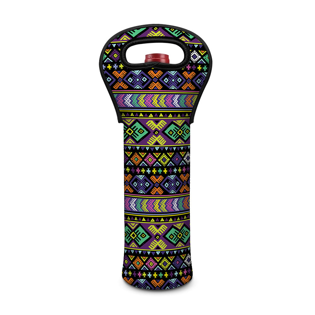 Colorful Native Navajo Tribal Print Single Neoprene Wine Tote