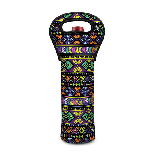 Colorful Native Navajo Tribal Print Single Neoprene Wine Tote
