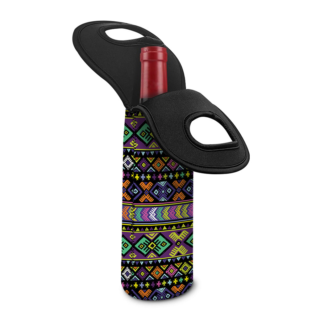 Colorful Native Navajo Tribal Print Single Neoprene Wine Tote